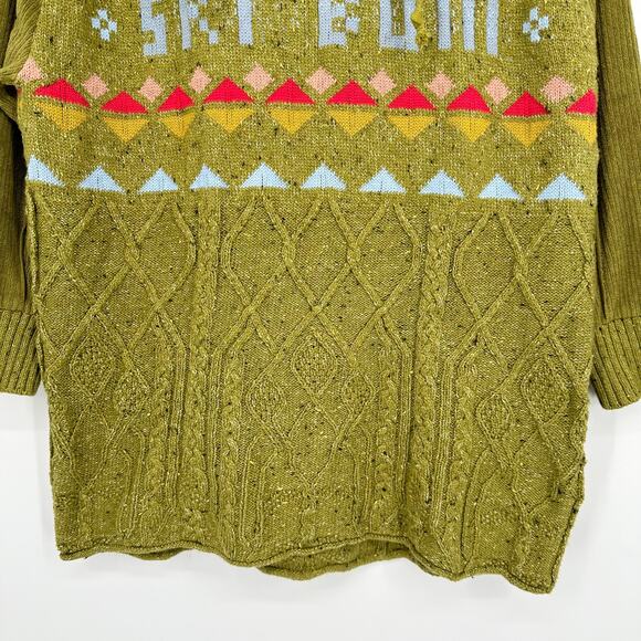 Free People Powder Bunny Sweater Ski Bum Fair Isle Chunky Knit Hooded Oversized - Picture 7 of 14